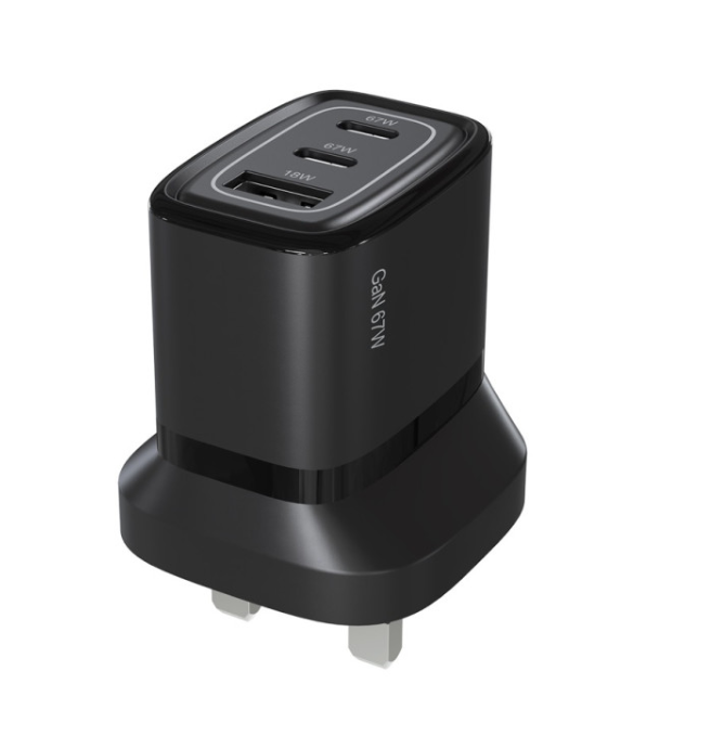 UltraCharge 67W GaN Fast Charger with Dual USB-C & USB-A