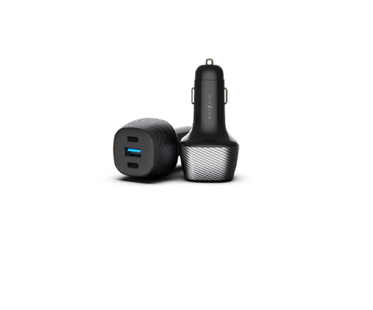 103W Fiber Carbon Design In-Car Charger with USB-A and Dual USB-C Ports
